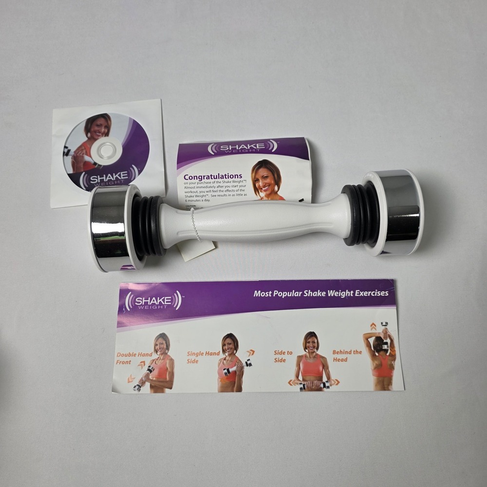 Shake Weight Dumbbell Women 2.5 lb White Chrome Dynamic Inertia with DVD‎ Guide